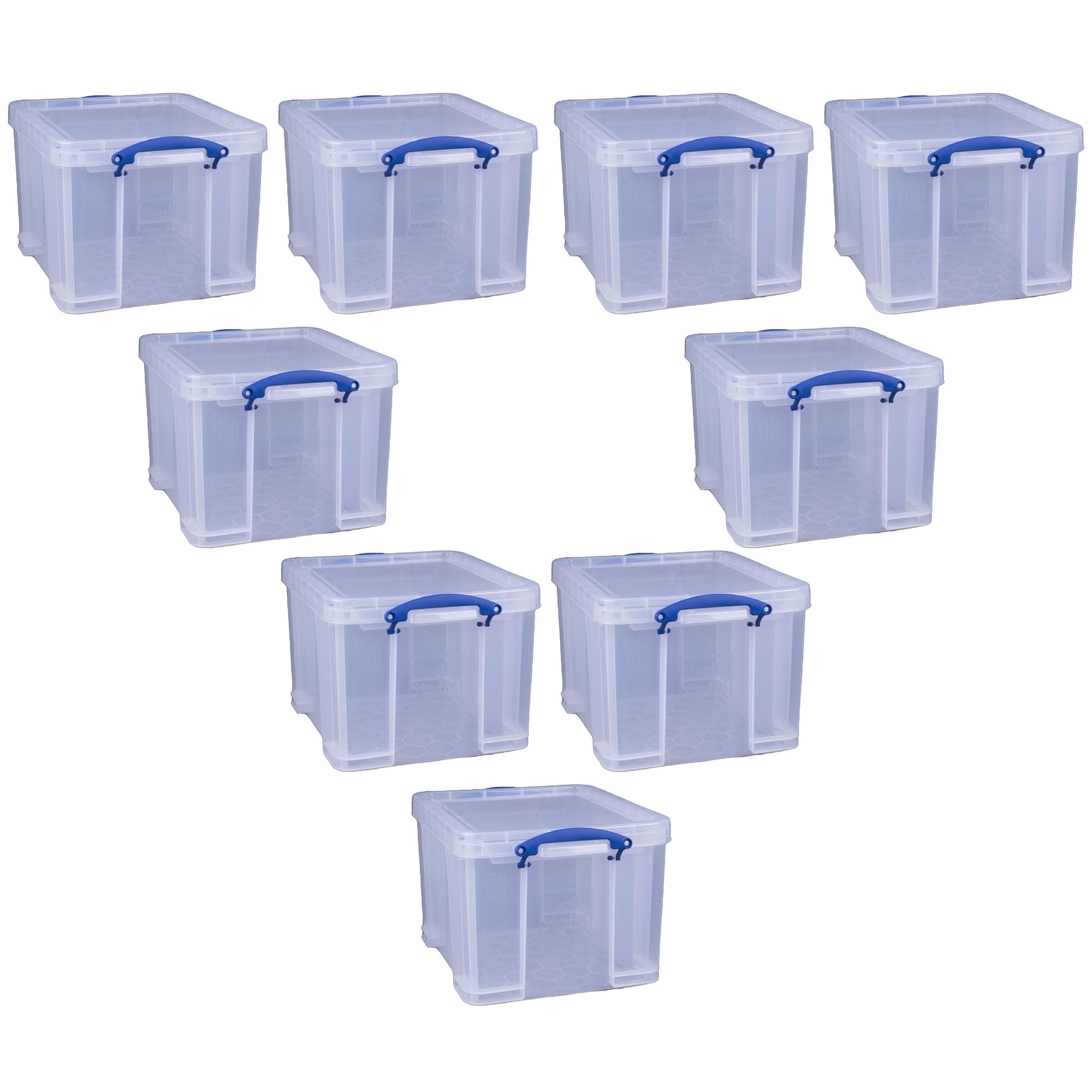 Really Useful Box 32 Liters Storage Bin Container with Snap Lid and Clip Lock Handles for Lidded Home and Office Storage Organization, 9 Pack