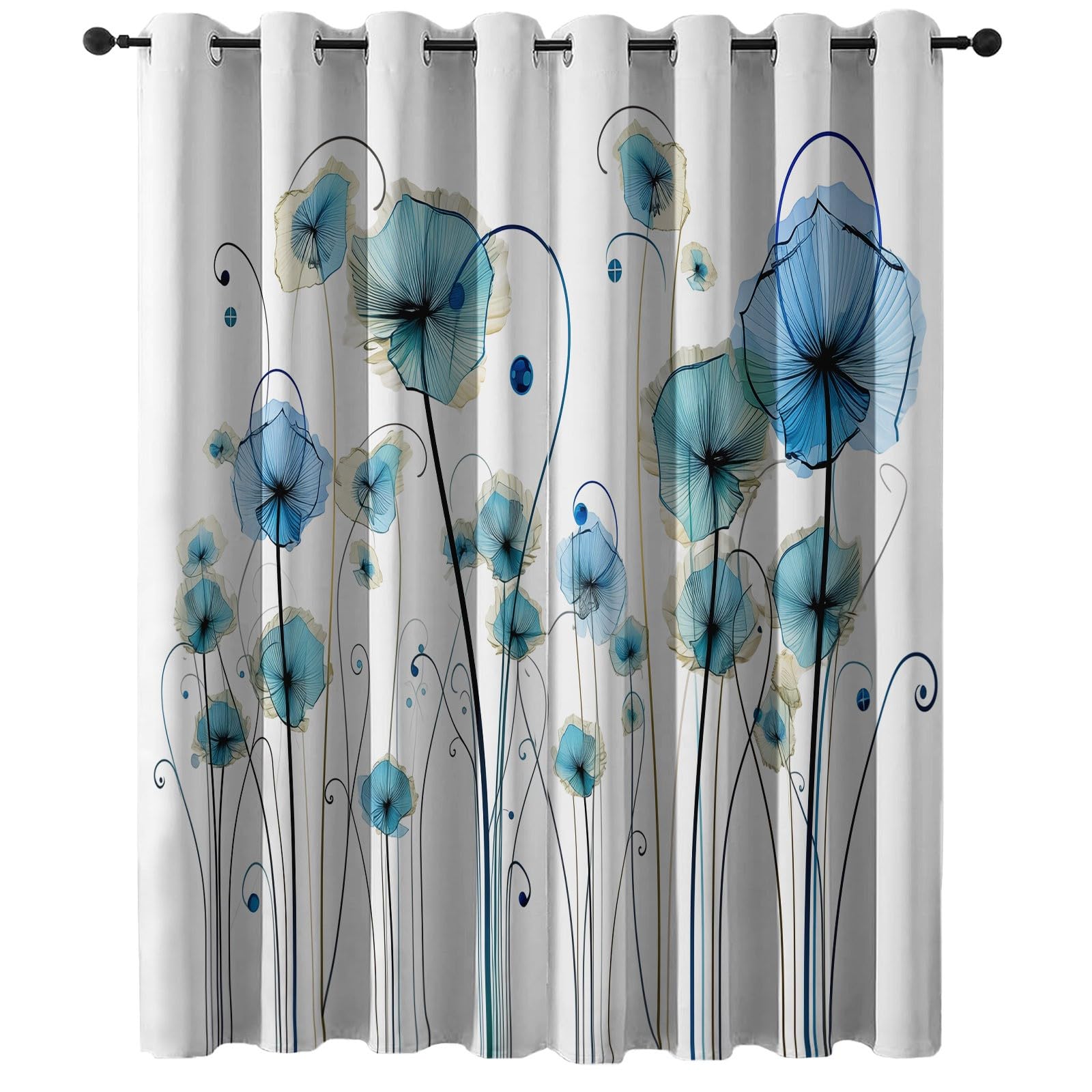 Rideaux occultants fleurs bleues 100x178cm pour salon moderne