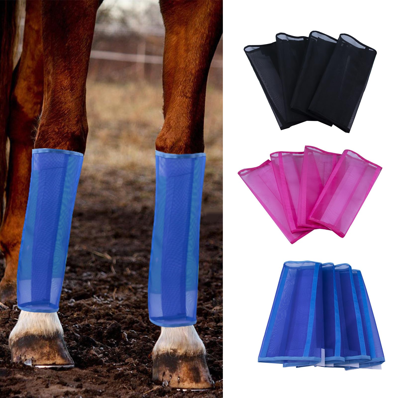 Scnvsi 4 pièces Bottes Anti-Mouches pour Chevaux en Maille Leggings Anti-Mouches Bottes de Cheval Respirantes enveloppes de Protection des Jambes de Cheval pour prévenir Les Mouches