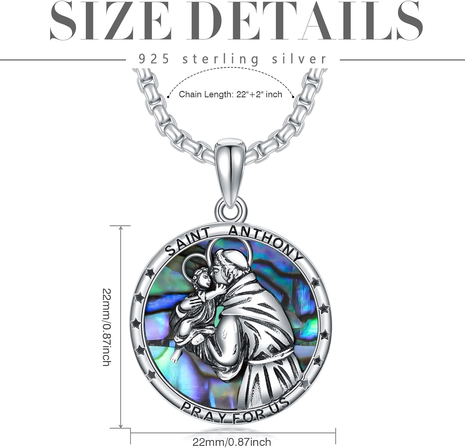 925 Sterling Silver Patron Saint Pendant Necklace Amulet Medals Religious Jewelry for Men Women Fathers Day Gift 22+2" Chain (with Gift Box) - Image 6