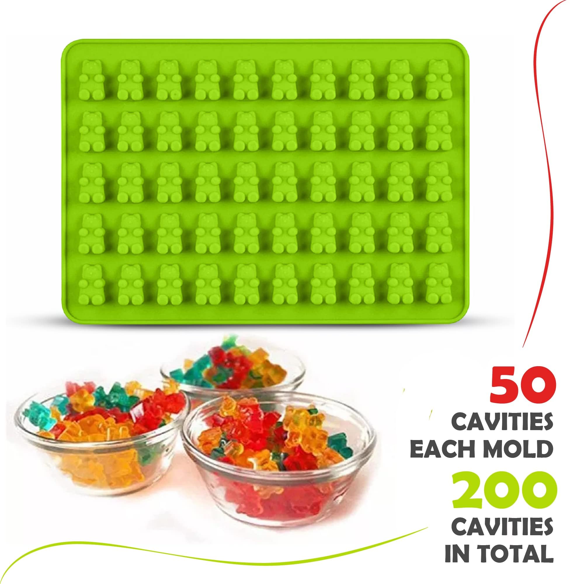 Moldes de silicona para caramelos, juego de 4 bandejas de oso de goma con cuentagotas, divertidos osos de goma con moldes de silicona antiadherentes, moldes de silicona perfectos para