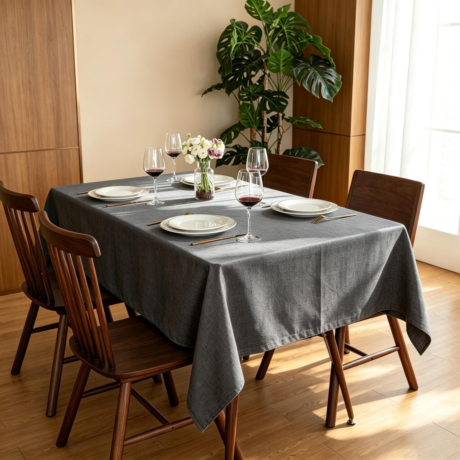 Mantel Rectangular Antimanchas 120 x 225 cm Lavable, Impermeable Manteles de Mesa Color y Tamaño a Elegir para Decoración de Banquetes Durante Todo El Año, Gris Oscuro