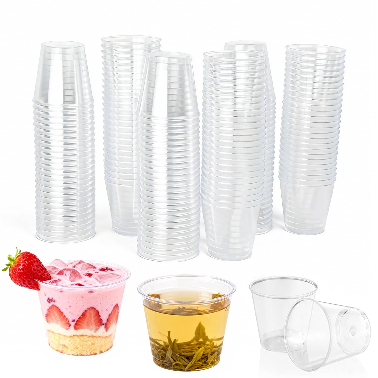 Fuonmka 150 Crystal Clear Plastic Shot Glasses 1oz/30 ml, Mini Disposable Shot Cups for Wine Tasting, Condiments, Desserts and Party, Reusable