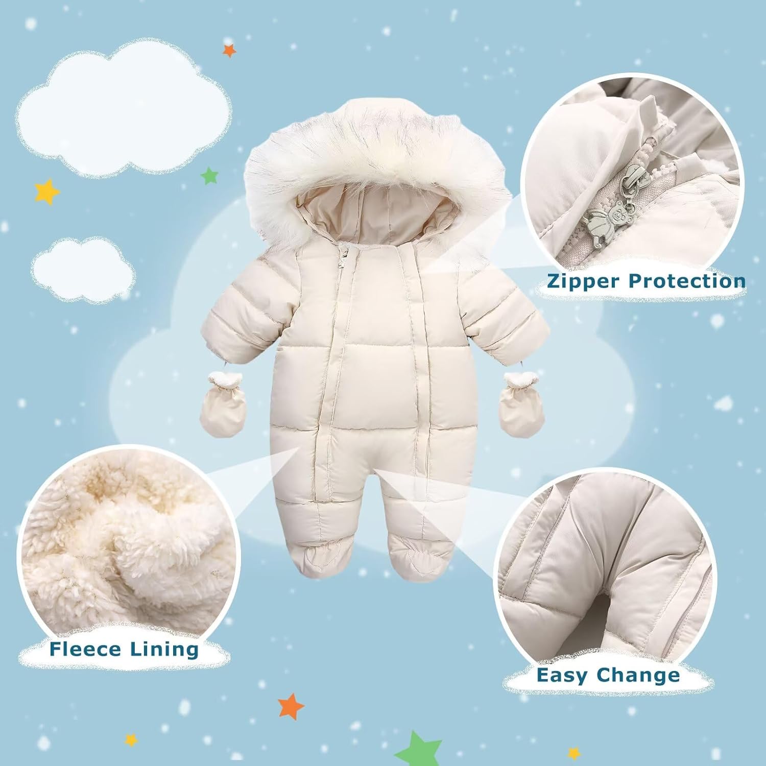 Baby Girl Boy Snowsuit Cute Down Jacket Hooded Romper Light Puffer Padded Jumpsuit Infant Winter Outwear - Image 3