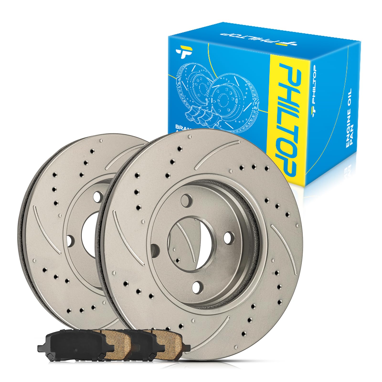 Photo 1 of PHILTOP Brake Kits Front Brake Pads and Rotors Kit for Jeep 2013-2021 Grand Cherokee, Dodge 2012-2020 Durango Drilled and Slotted Brakes Rotors Ceramic Brake Pads 53064+D1629.