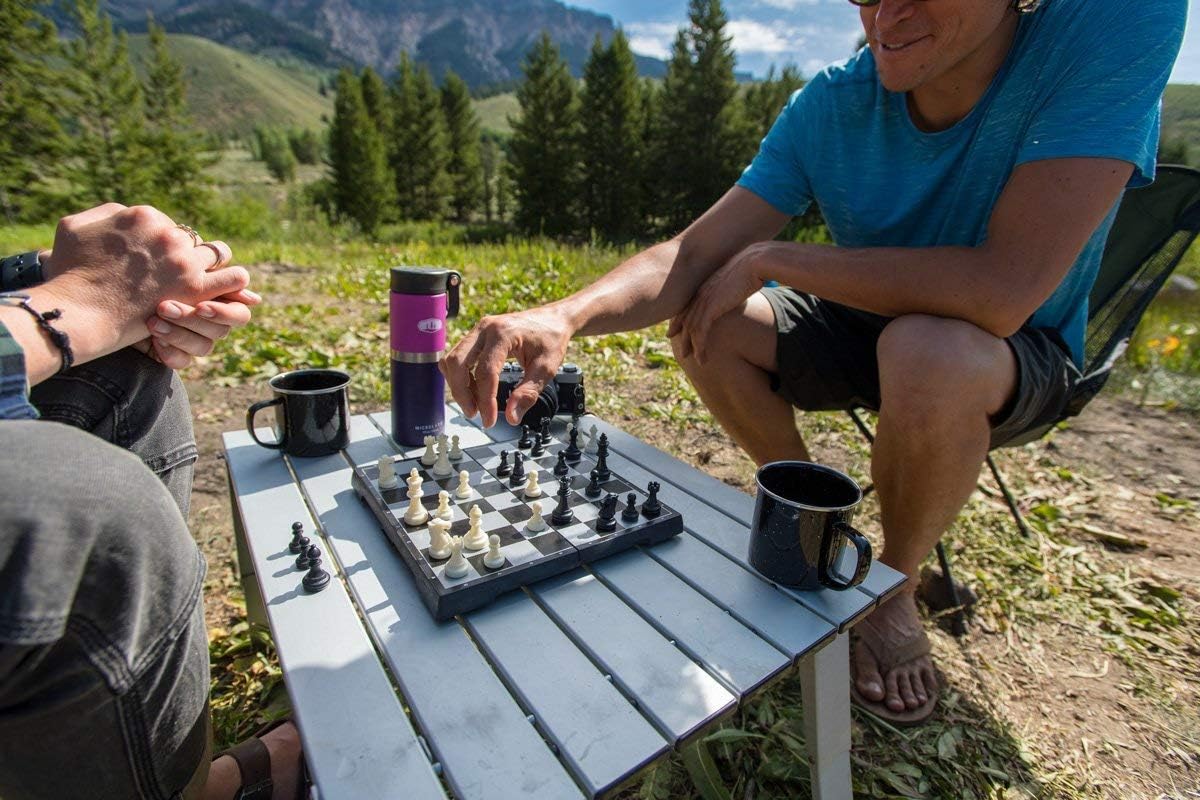 Outside Inside Backpack Chess and Checkers, Compact, Foldable, Magnetic, Travel Size for Camping and Travel