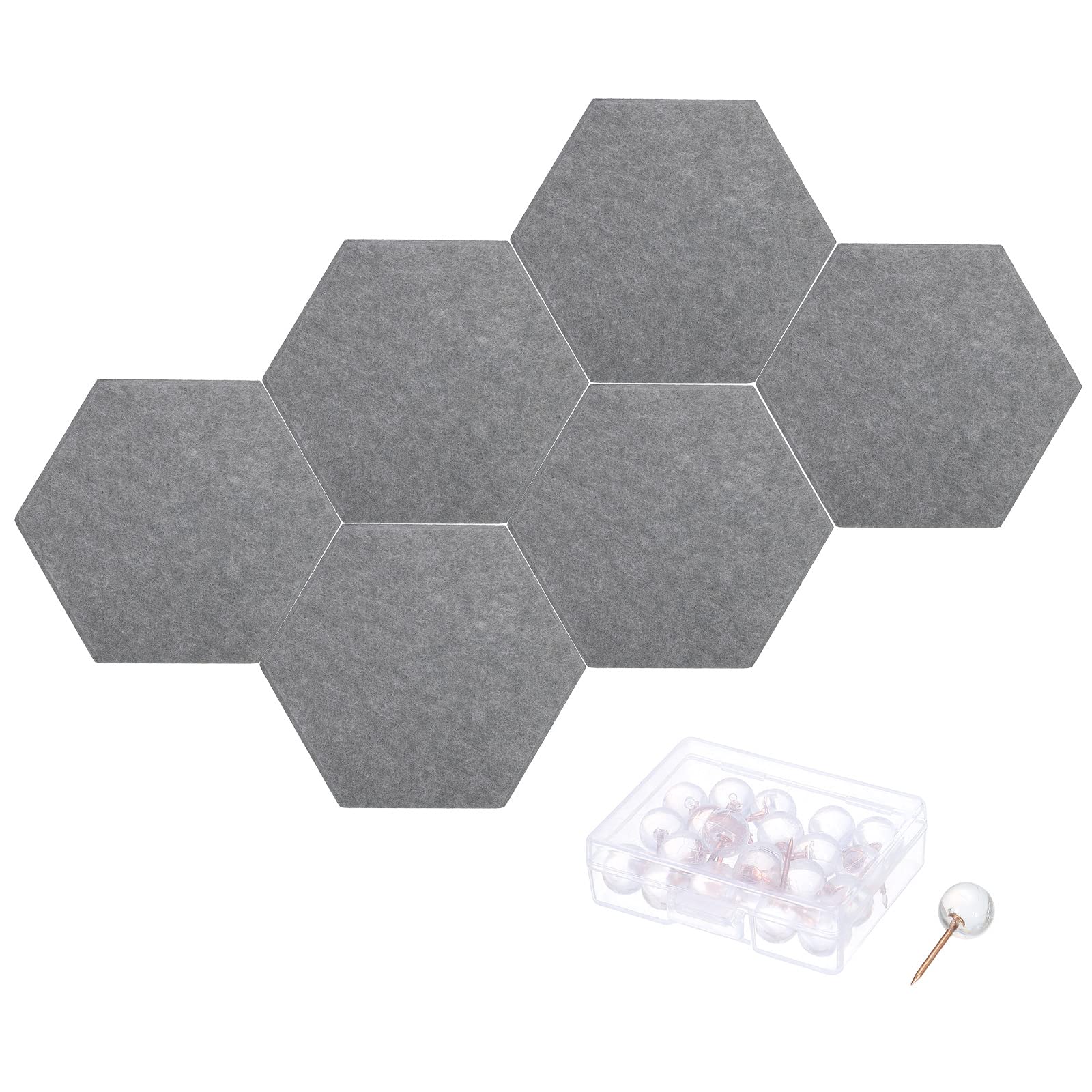 PATIKIL Felt Bulletin Board, 12"x10", 6 Packs Self Adhesive Hexagon Felt Tiles for Sound Proofing Wall Panels for Home Office Recording Studio,Game Room, Dark Gray — image 1