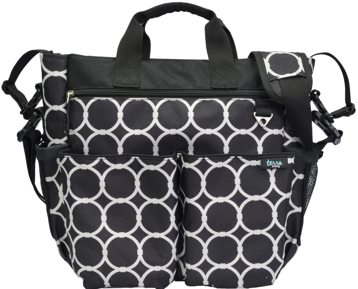 Terra Baby Travel Diaper Bag Insert Organizer with Stroller Straps and Changing Pad, Onyx Tile-image-21