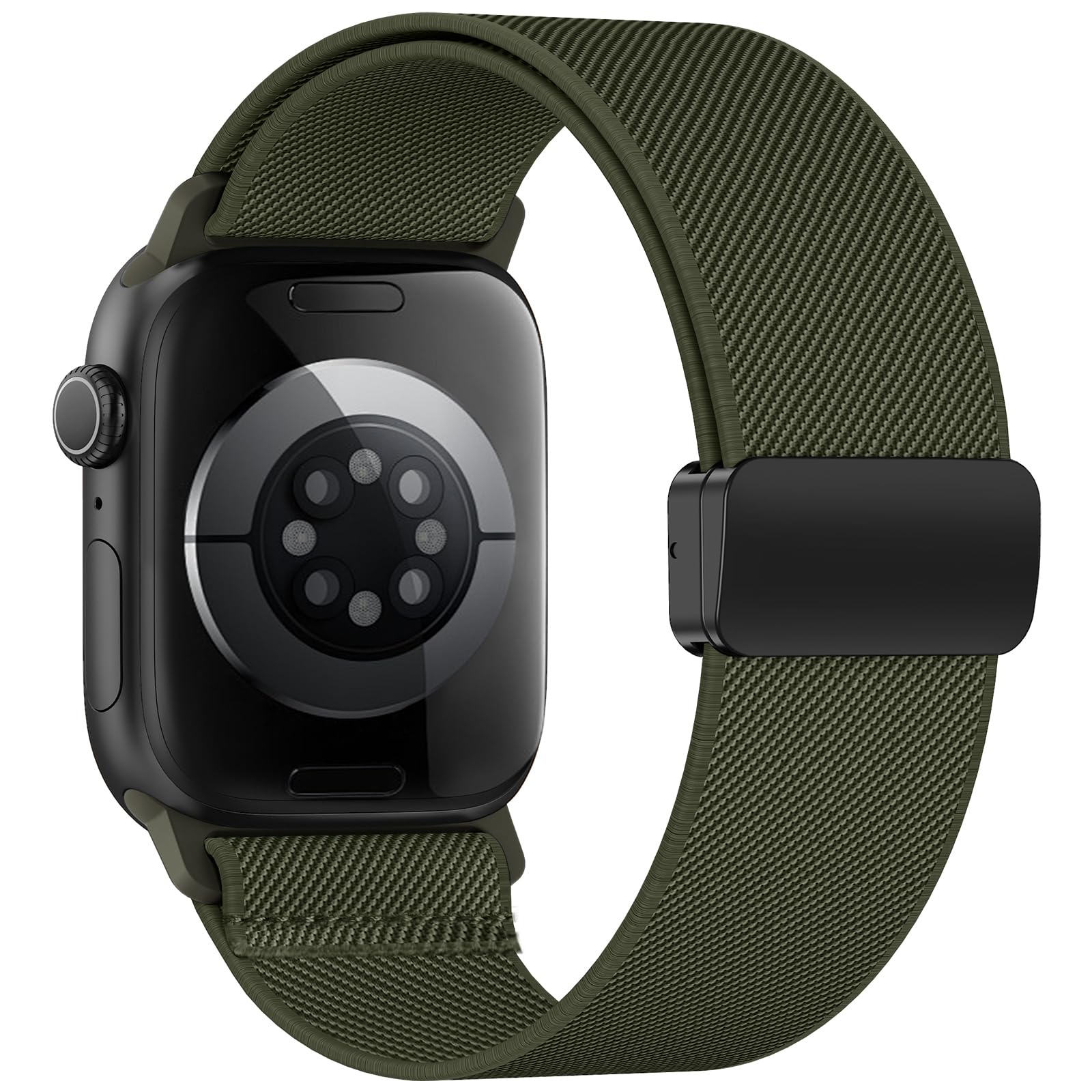 Elastisches Armband Kompatibel mit Apple Watch Armband 40mm 44mm 42mm 46mm 41mm 45mm 38mm Damen Herren, Magnetic Closure Nylon Sport loop für iWatch Series 11 10 9 8 7 6 5 4 3 2 1 Ultra SE, Schwarz