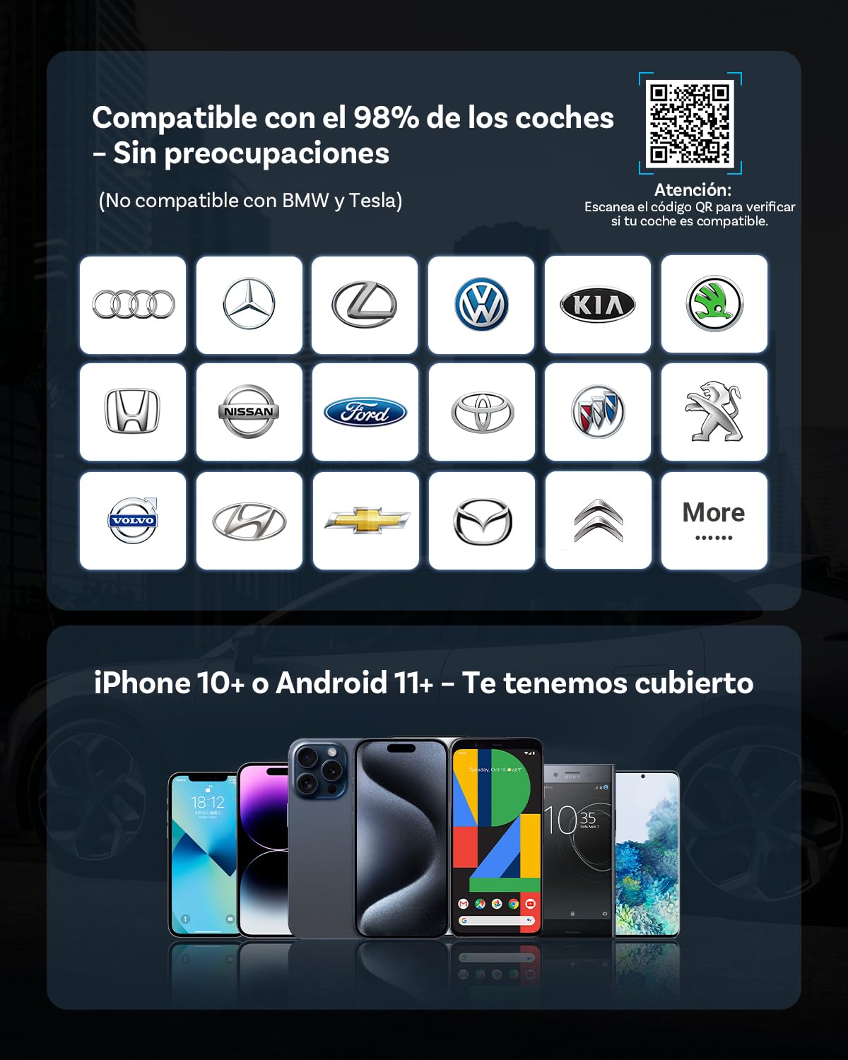 Mejorado 2025-2-en-1 Adaptador inalámbrico CarPlay y Android Auto, OTTOCAST Mini para iOS 10+ y Android 11+, Convierte CarPlay por Cable a inalámbrico, Compatible con USB-A y USB-C (Negro)