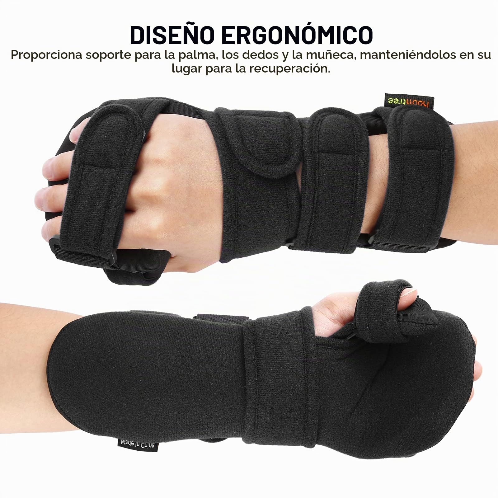 Férula de mano en reposo derecha e izquierda con separador de dedos Inmovilizador nocturno funcional Férula de dedo de la muñeca para el dolor del túnel carpiano, tendinitis (Derecho,Negro)