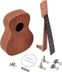 Ukuleles Kit de Ukulele DIY inacabado de 68 cm Corpo de contraplacado Ukelele Okoume Madeira maciça Uke Neck Estilo aberto Sintonizadores de cordas para amantes de ukulele Konsert Ukulele (Tamanho