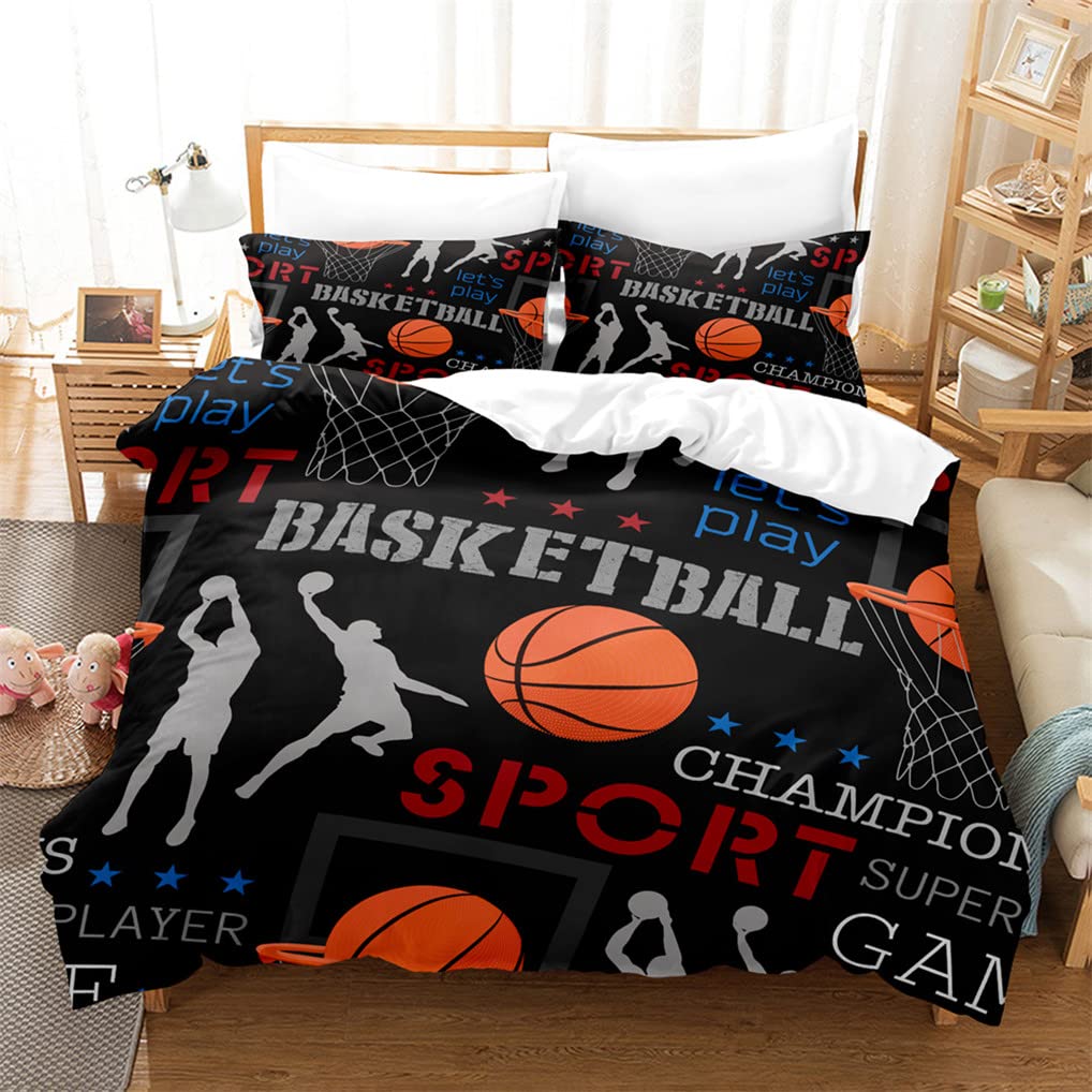HNHDDZ Juego de Funda nórdica Cama 105 Baloncesto Dibujos Animados Carta Estilo Deportivo 3D Atleta Trapecio Ropa de Cama Niños Chico Adolescente Funda de edredón 180x220 y 2 Funda de Almohada