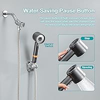 Vista 4 de Shower Head with Handheld, High Pressure Shower HeadS with Pause Switch 4 Spray Modes Filter Showerhead with 79 in Hose, Adhesive Wall Mount，Bracket