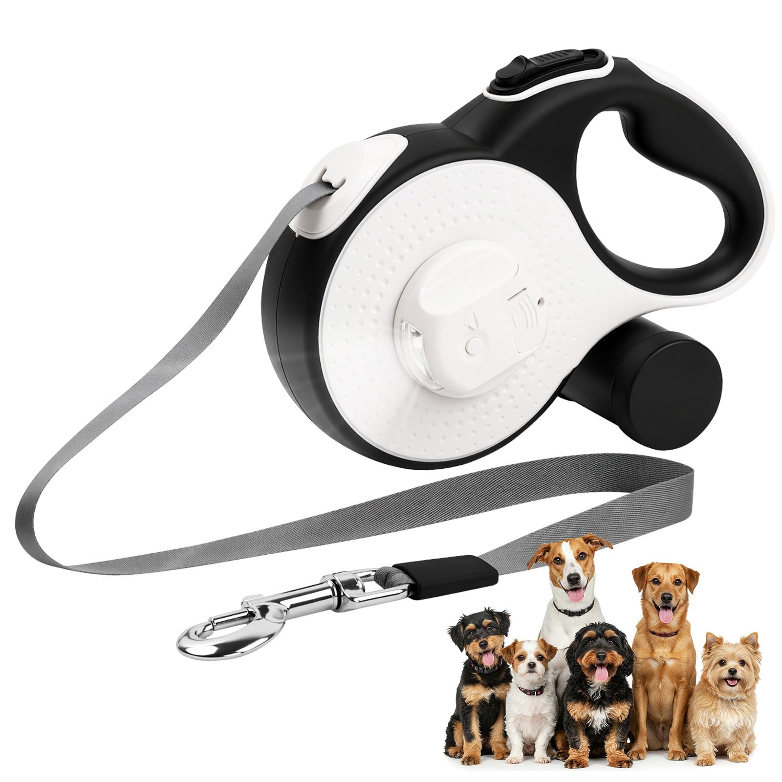 8 m Guinzaglio per Cani Allungabile,Guinzaglio retrattile per cani,Retrattile per cani,senza grovigli a 360°,con sacchetto,luce LED,Fino a 35 Kg,per Addestramento e Passeggiate (Bianco)