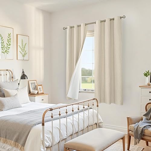 Miniatura 2 de YoungsTex Cortinas opacas de lino para dormitorio, 108 pulgadas de largo, cortinas de lino para oscurecer la habitación con forro térmico y ojales