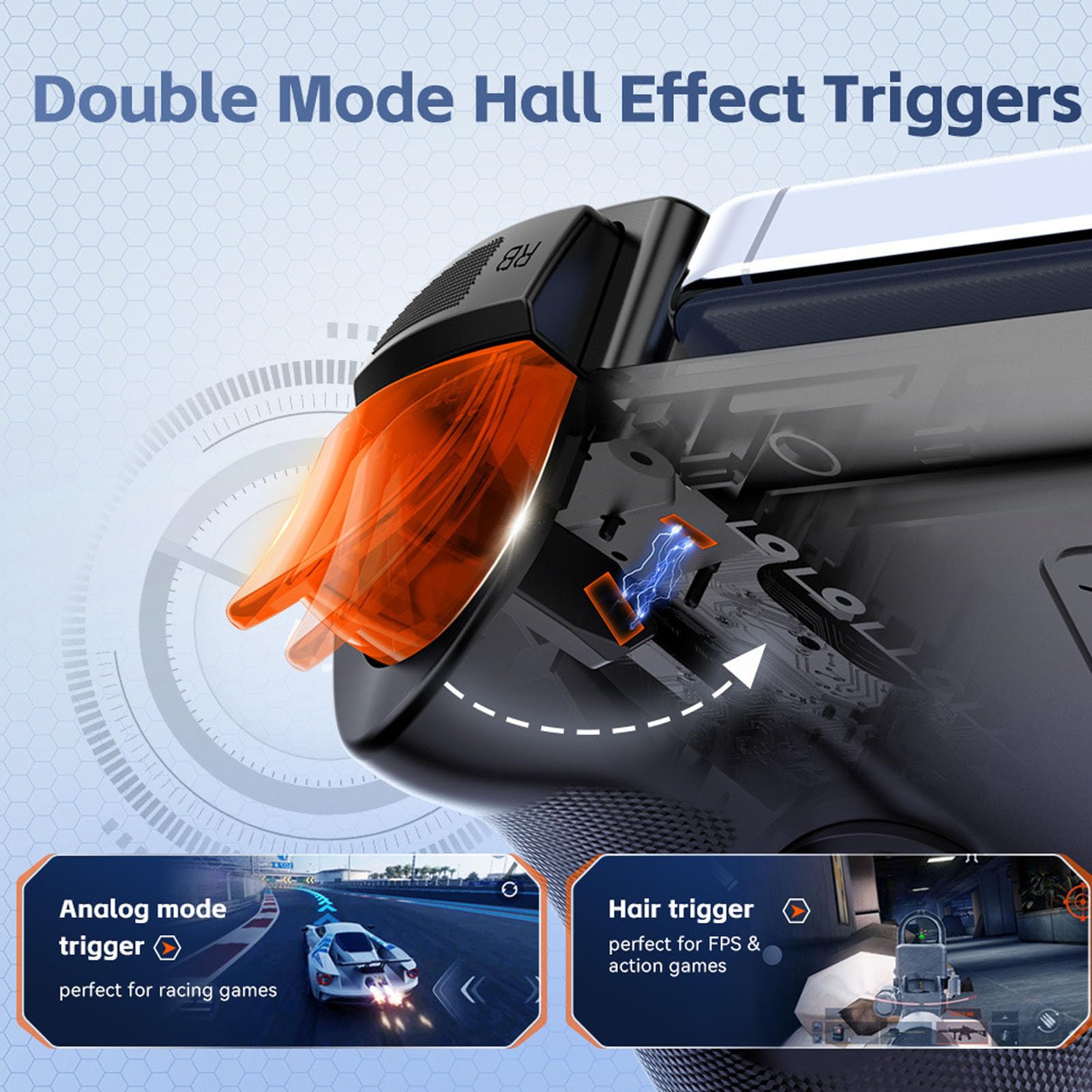 Fabater Controller di Gioco Mobile Bluetooth Gamepad con Trigger USB C Hall Cablato per IOS da 4,5 a 7,5 Pollici