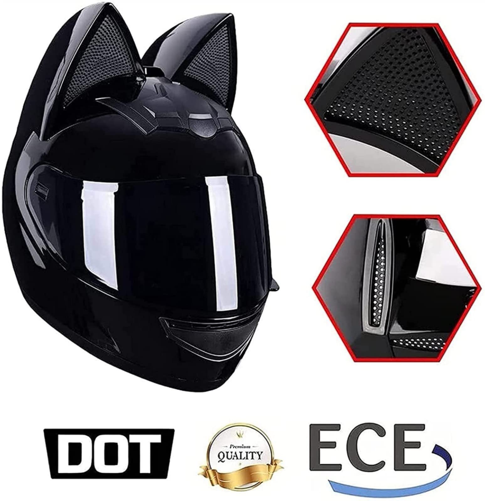 Casco Moto Integrale Da Donna Casco Moto Modulare Con Orecchio Di Gatto Caschi Apribili Con Visiera Omologati ECE Per Moto Da Strada Scooter Motocross C,S=55-56CM