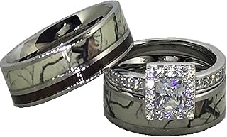 His and Her White Snow Camo Wedding Rings Set