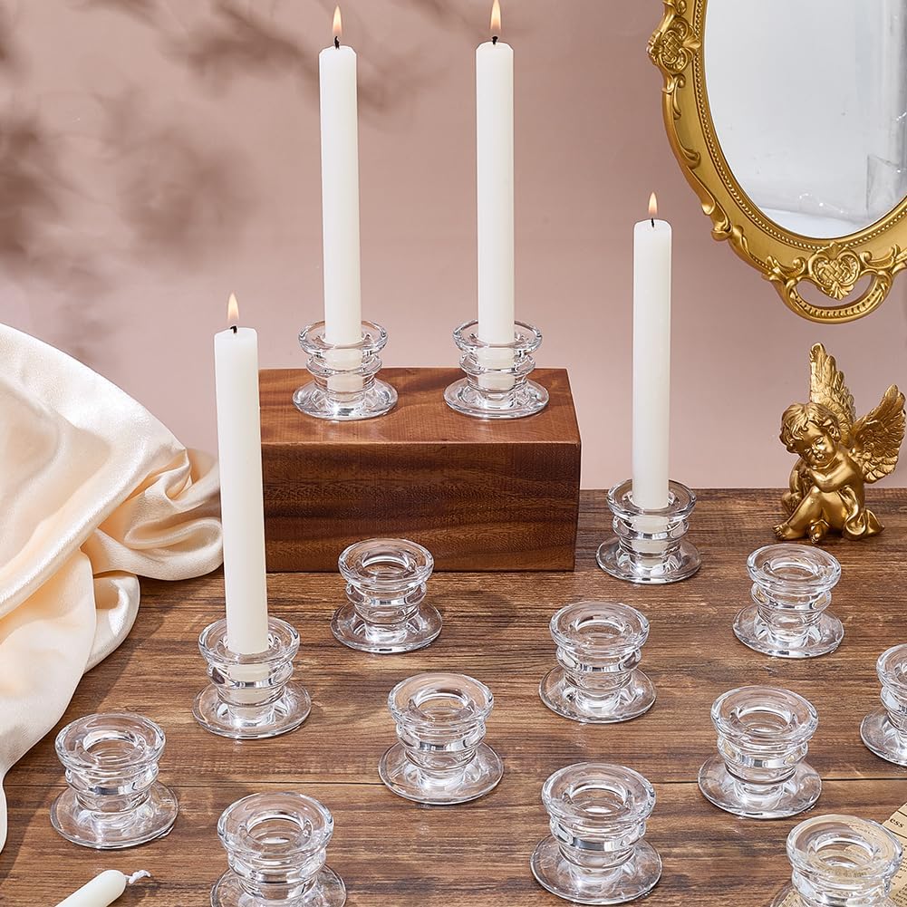 24Pcs Glass Candlestick Holders, Clear Glass Window Candle Holders for Dining Room Decor, Bulk Modern Small Candle Stick Candle Holder Short for Centerpiece Wedding Table Dinner Party Decor