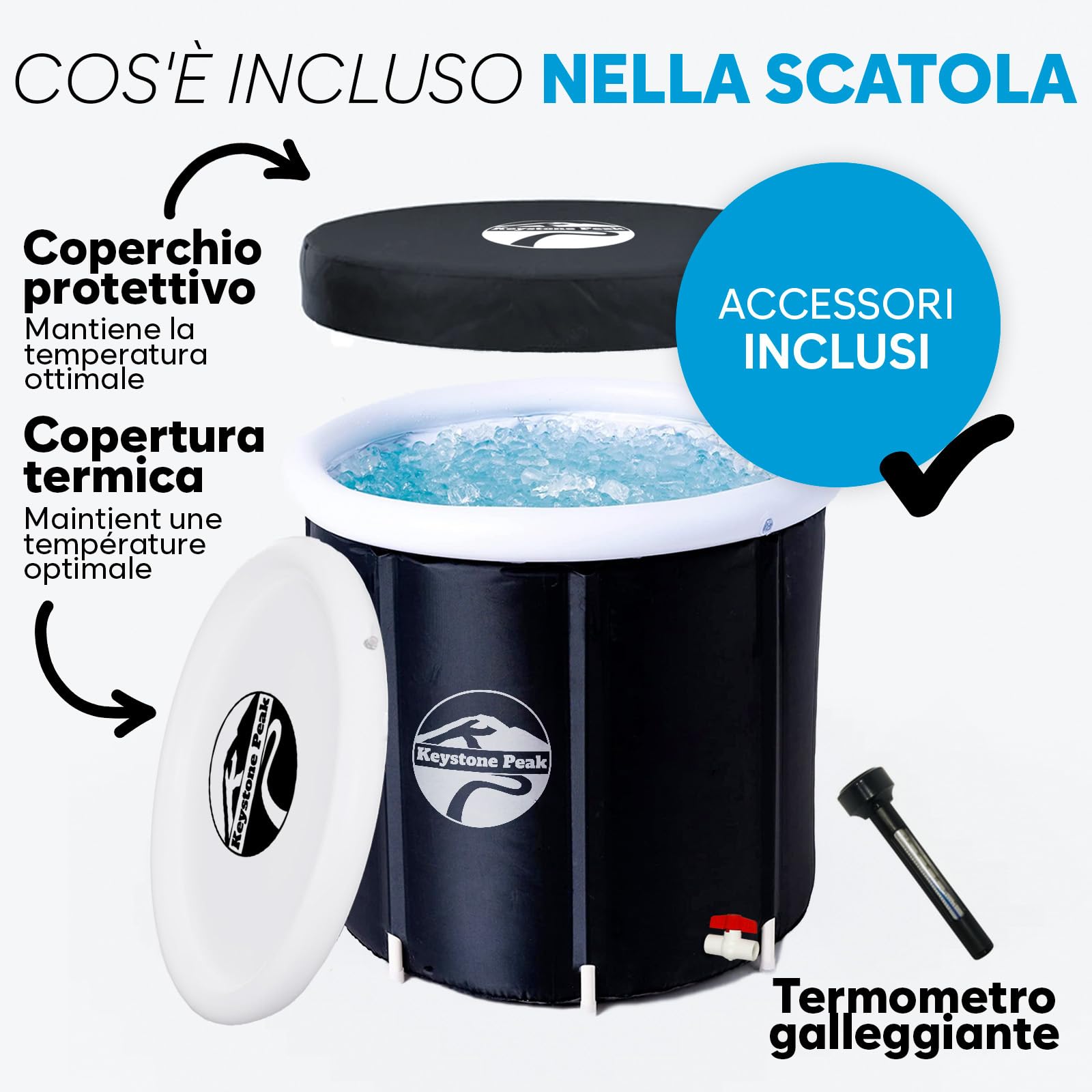 Vasca da bagno a freddo – Vasca da bagno portatile per atleti e adulti – Vasca da bagno gonfiabile per terapia dell'acqua fredda, recupero sportivo e benessere – Uso esterno e interno