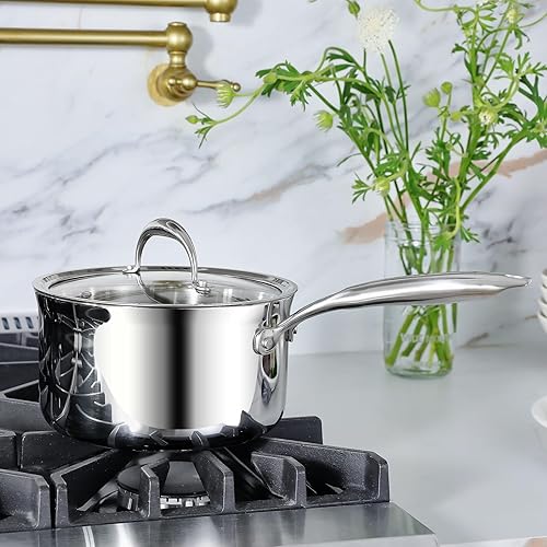 Miniatura 2 de KEAWELL K3 - Cacerola de acero inoxidable de 3 cuartos de galón de alta calidad con tapa, inducción y apta para horno hasta 600 F, calefacción