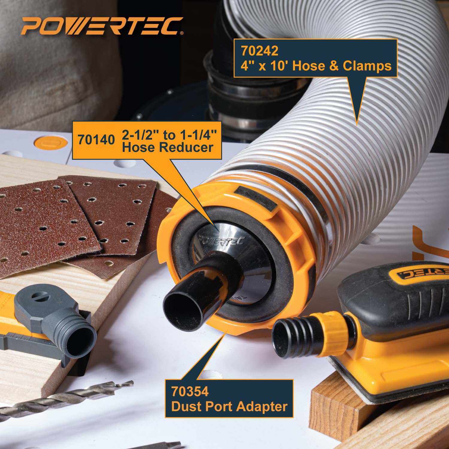 PowerTec 70140-P2 - Reductor de manguera de 2-1/2 a 1-1/4 pulgadas, paquete de 2, color negro