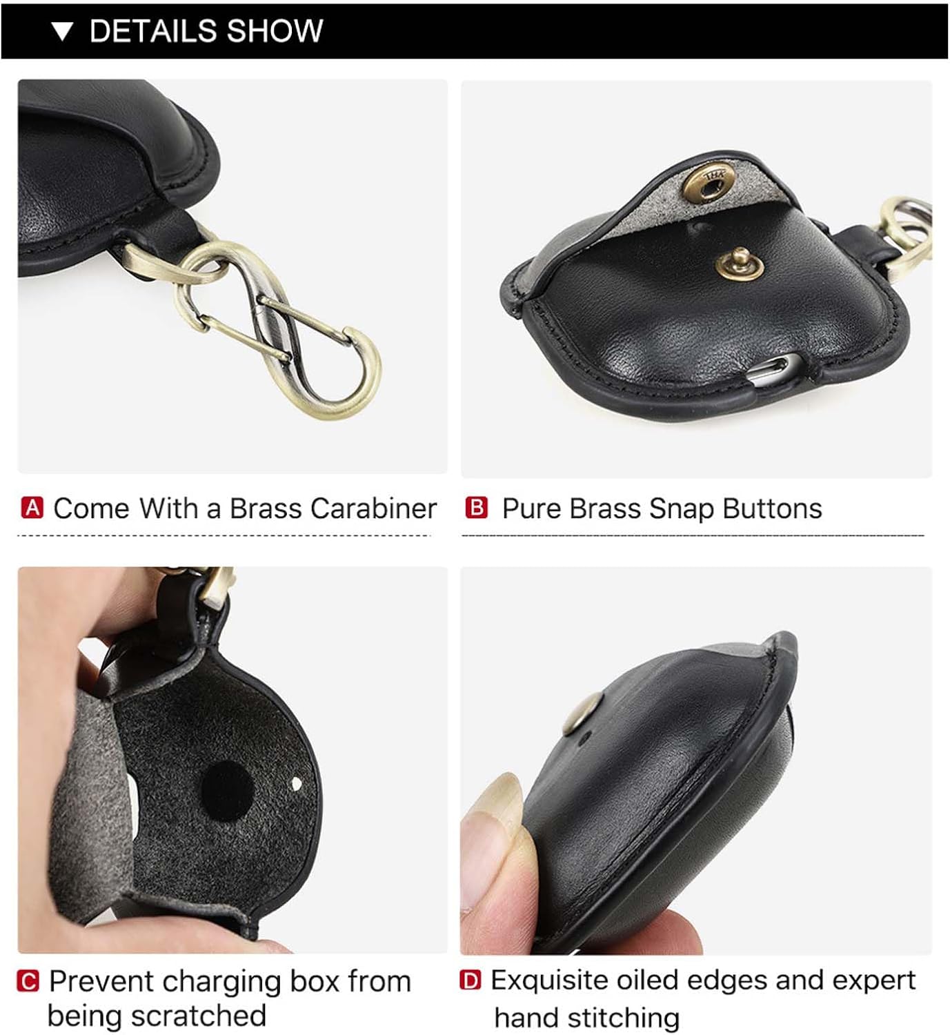 for AirPods 4 (4th Generation) Case Leather, Personalized Cowhide Leather Vintage Case,Shockproof Portable with Keychain,Charging Case Cover for AirPods 4 (Black)