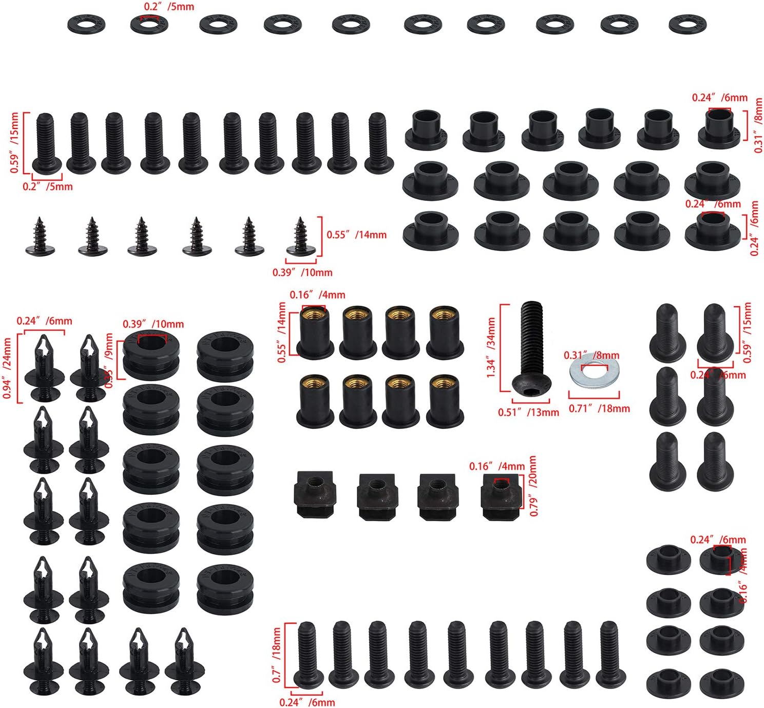 Possbay Motorcycle Fairing Bolt Kit Possbay Complete Fairing Bolts Screws Kits Fit for Suzuki GSXR1000 2007-2008 Mounting Kits Washers Nuts Fastenings Clips Grommets (Black)