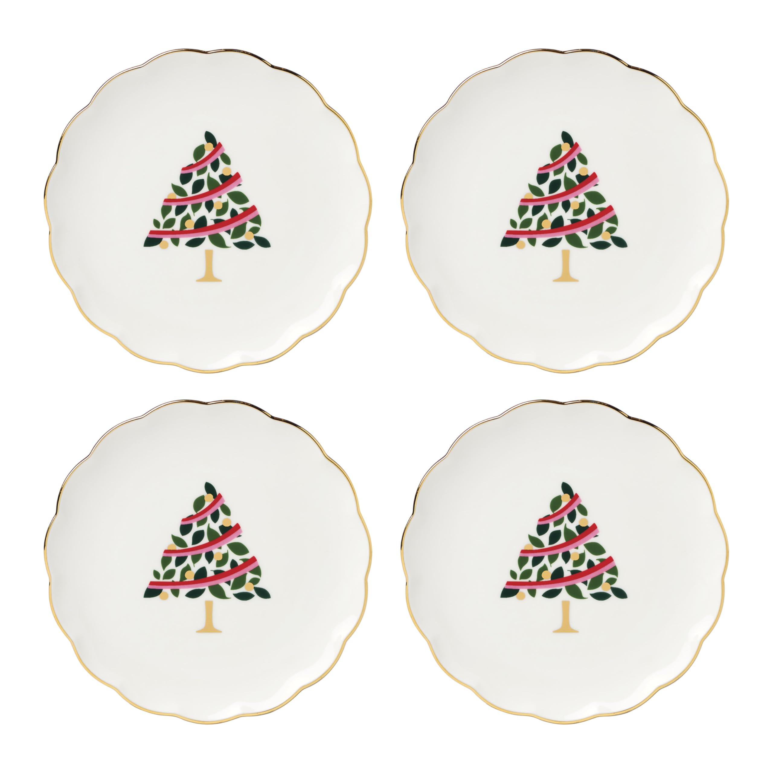 kate spade new york Evergreen Christmas Tidbit Plates, Dessert Set for 4