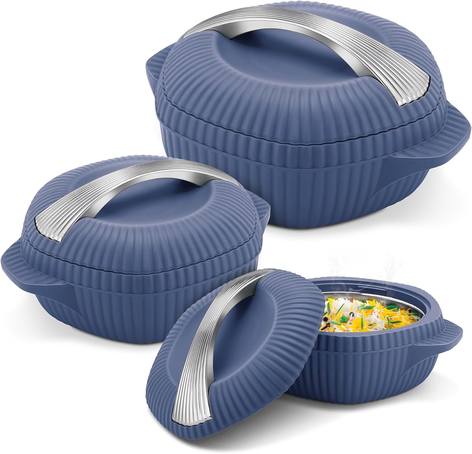 MILTON Oyster Reg. Gift Set PU Insulated Casserole, Set of 3 (860 ml, 1275 ml, 1910 ml), Royal Blue, BPA Free, Food Grade, Hot and Cold, Easy to Carry, Easy to Store, Chapati, Roti, Curd Maker