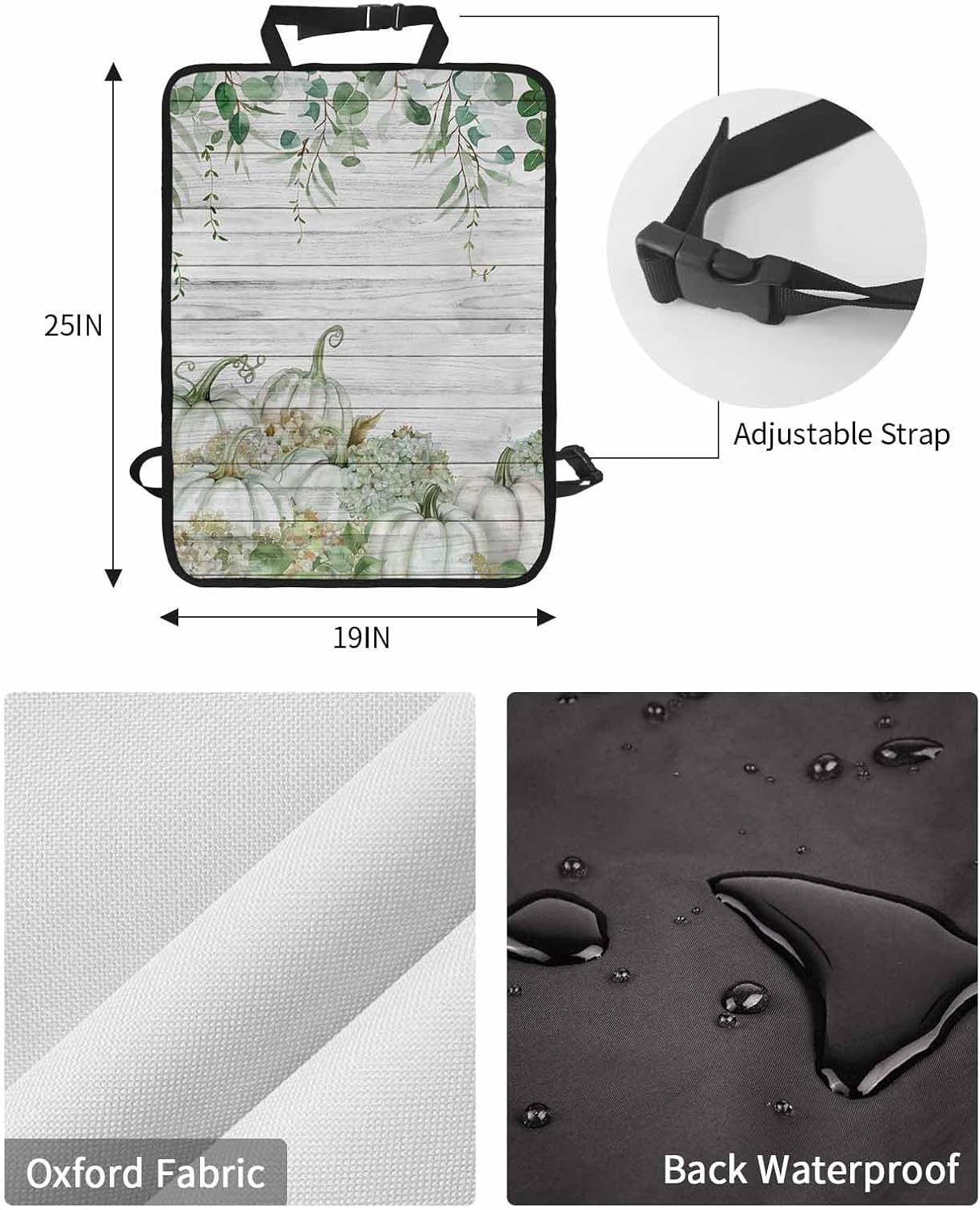 Car Seat Protector, 2 Pack Kick Mats Back Seat Protector Fall Thanksgiving Pumpkin Hydrangea Eucalyptus Wood Grain Waterproof Backseat Cover for Kids Universal Fit Automotive Interior Protectors