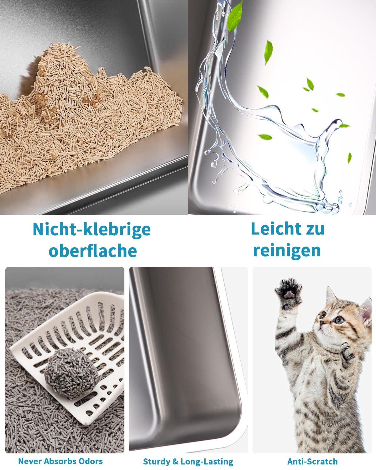 Lettiera Per Gatti In Acciaio Inox - 60x40x30 Cm, Aperta, Con Paletta E Pedale - Foto 10