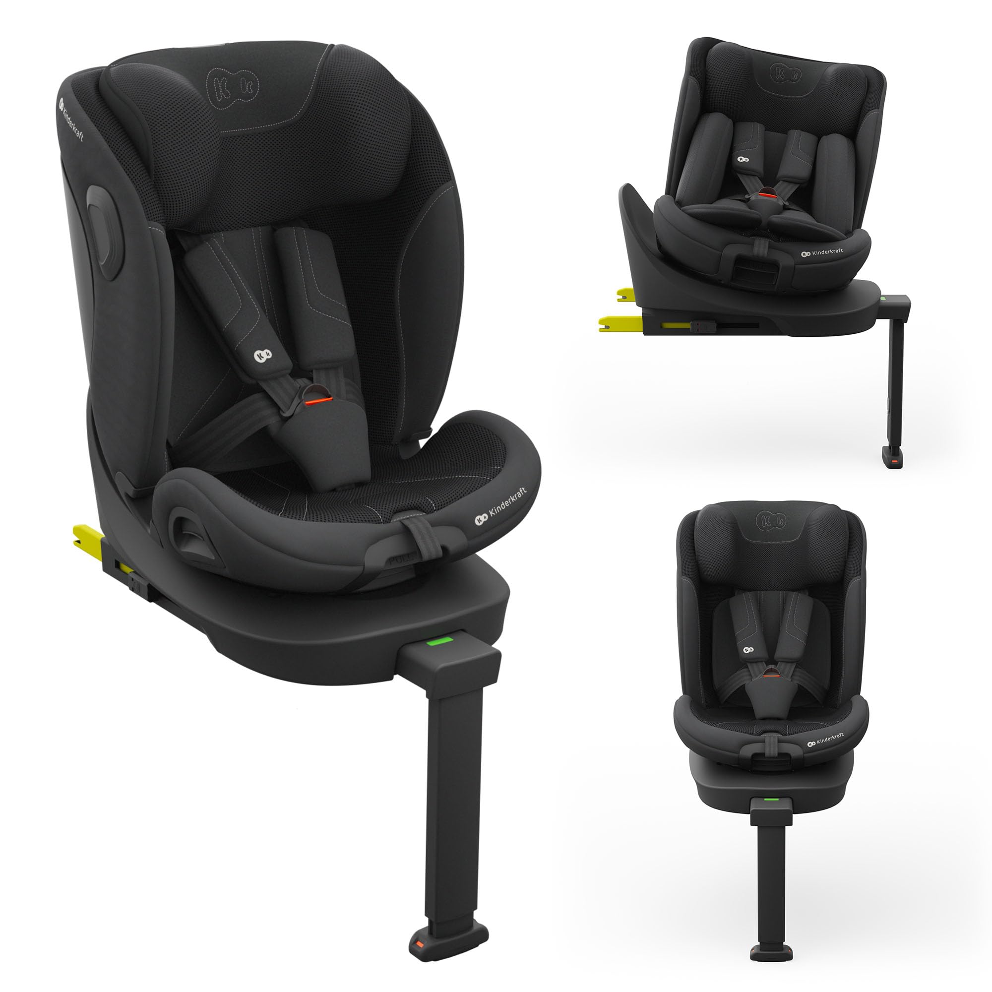 Kinderkraft I-360 2 PRO Silla de coche, I-SIZE 40-150 cm, Isofix, Silla coche bebé, para niños, Ajustable, Sillade, RWF, FWF, Asiento de coche, 360º, Grupo 0+/1/2/3, 0-36 kg, Negro