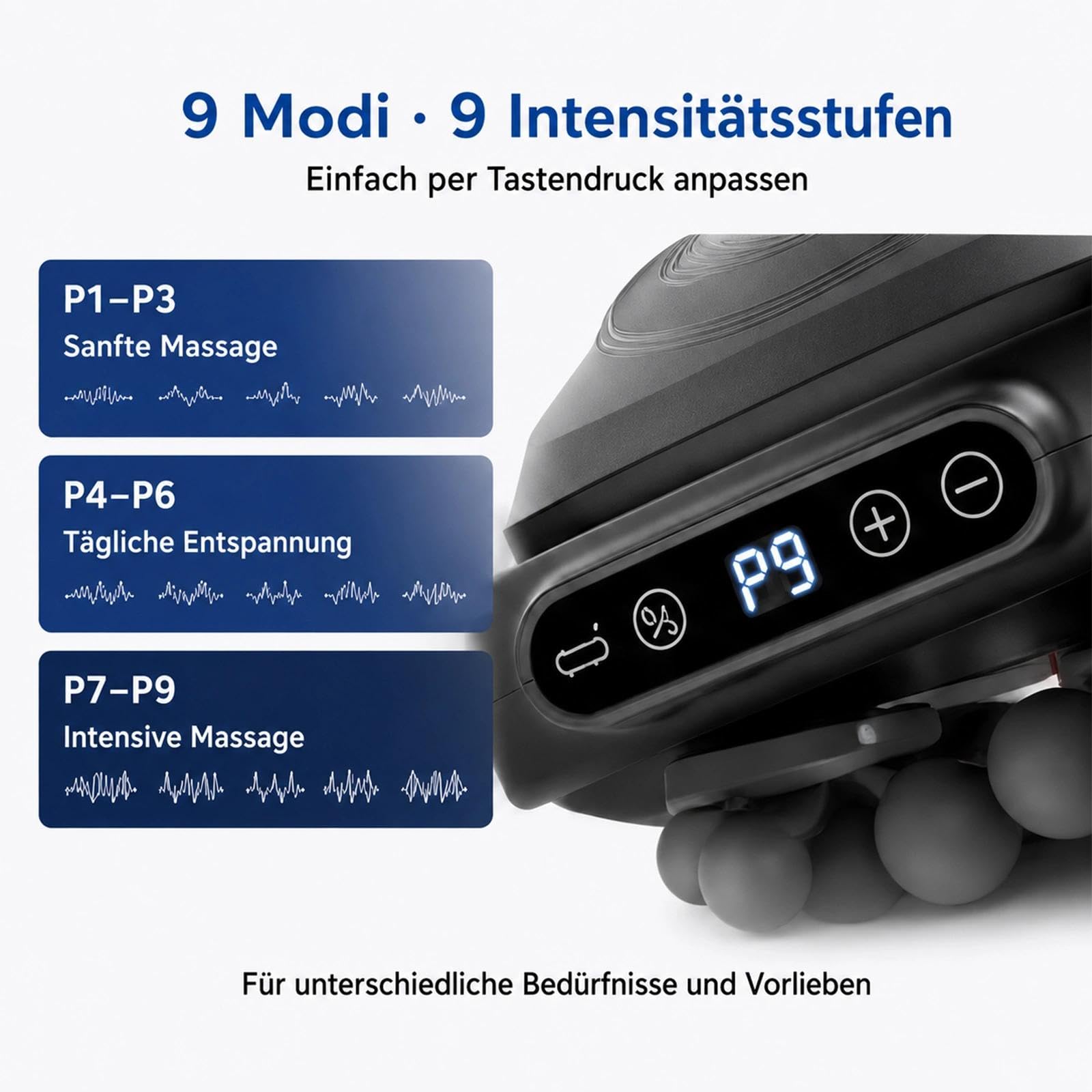 Massagepistole Tiefenwirksames Massagegerät für Rücken, Schultern, Beine, Kopf, Füße, Nacken uvm. Unterstützt Triggerpunkt-Massage, Muskelentspannung,Stosswellentherapie.