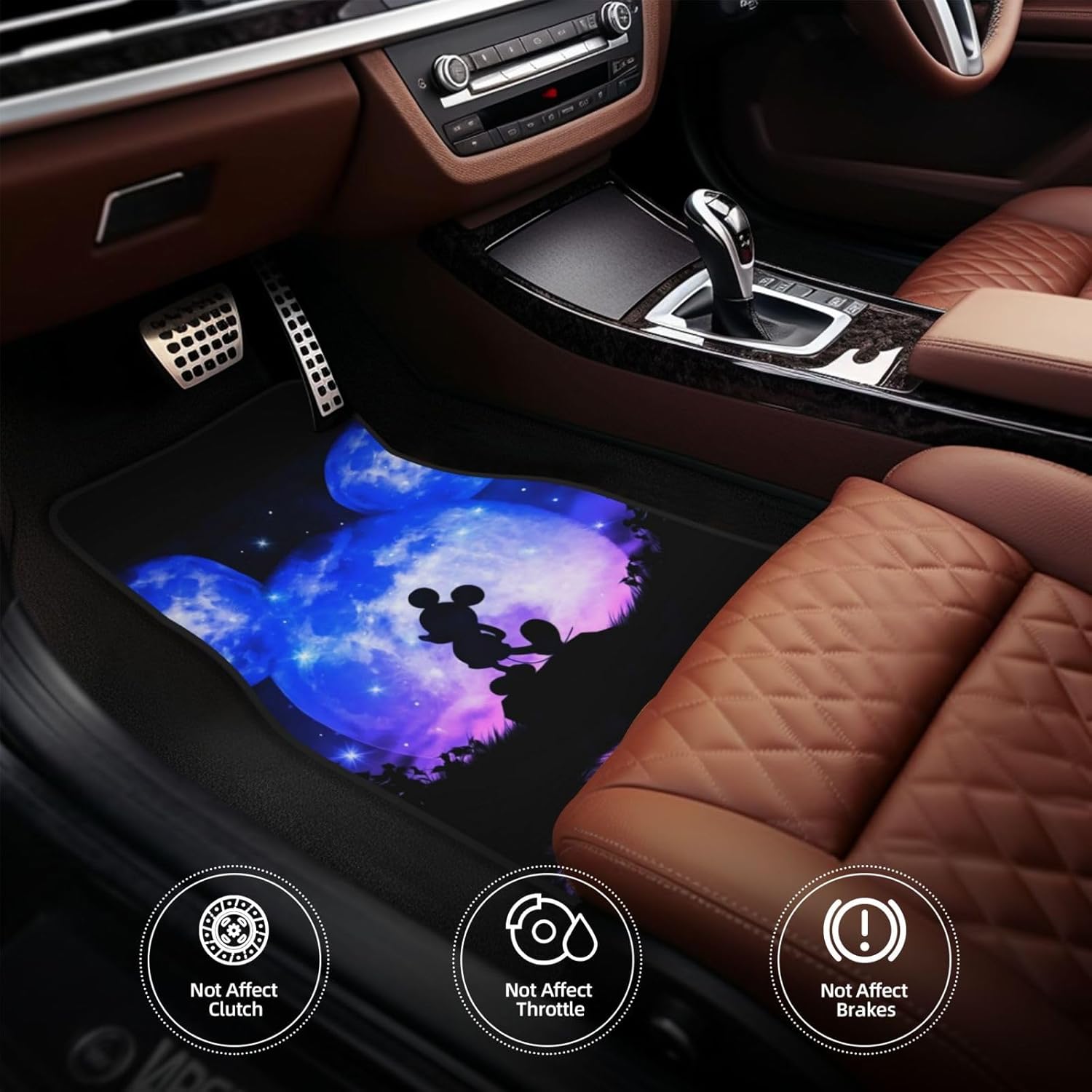 ミッキーマウス (2) カーマット 4点セット フロアマット 車 軽/普通車 1台分 フロント2枚 リヤ2枚 丸洗いOK ズレ防止加