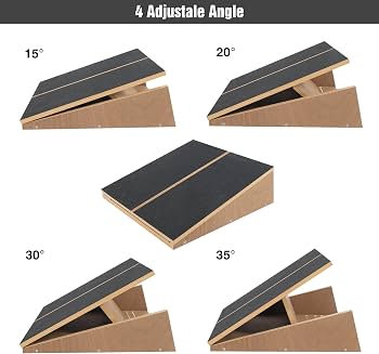 Tavola Per Stretching Polpacci – In Legno, 5 Angoli Regolabili (da 15° A 35°), Superficie Antiscivolo, Maniglia Per Trasporto, Per Esercizi E Riabilitazione