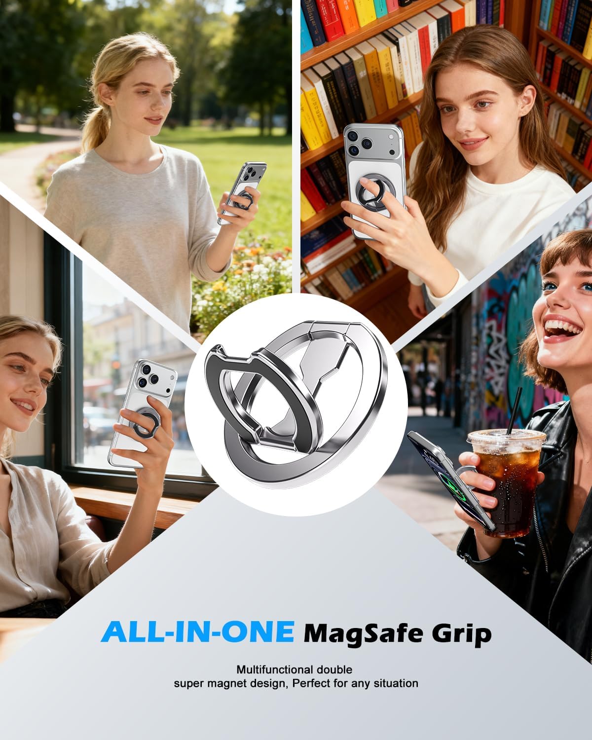 CloudValley Anello Magnetico Cellulare per MagSafe, Magnete Bifacciale, Supporto Pieghevole, Doppia Funzione, Rotazione a 360°, Forte Magnetismo, Compatibile con IPhone 16 15 14 13 12