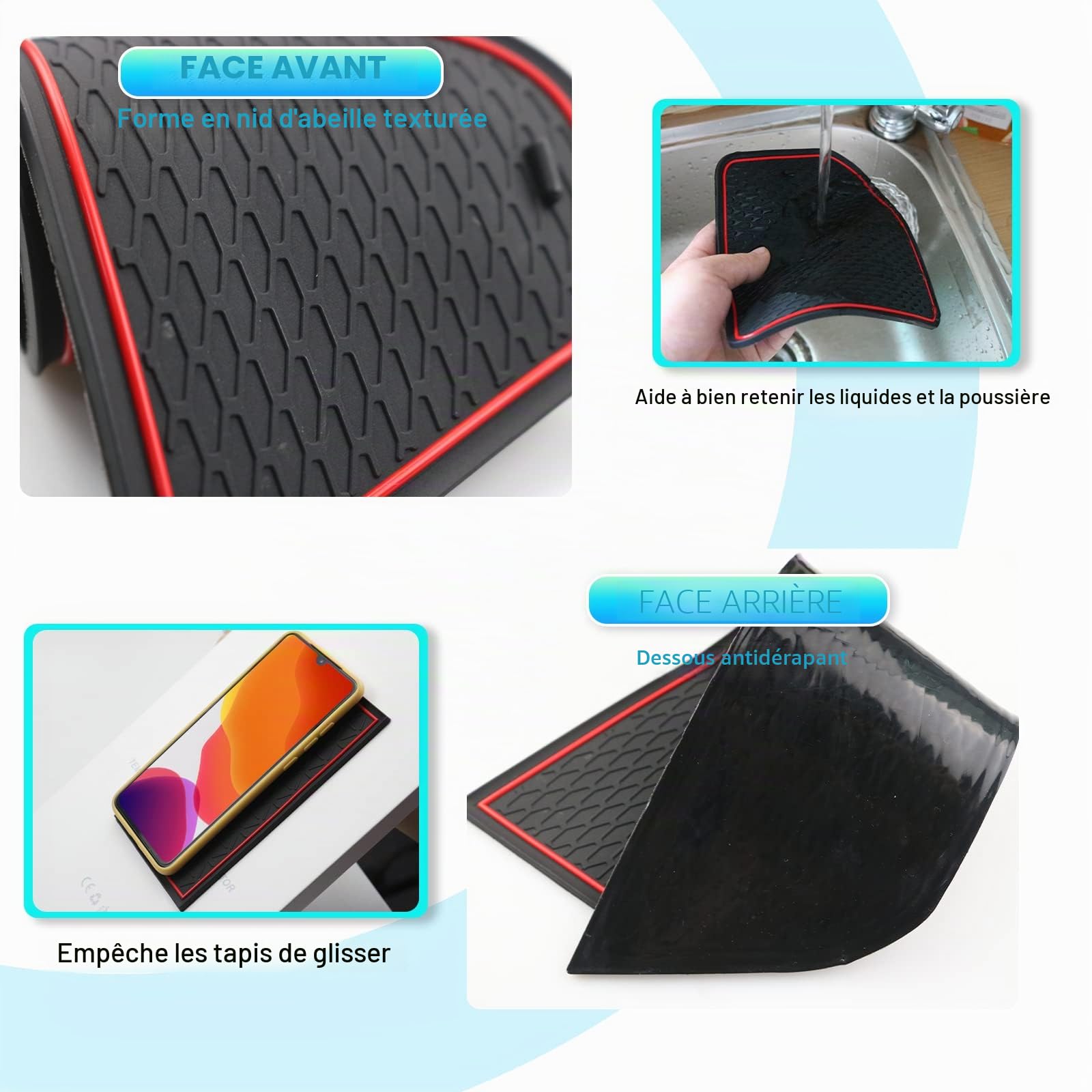 CDEFG Compatible avec VW Polo 6 AW 2019-2025 2026, Polo Tapis de Protection Anti-poussière Antidérapant Coupe Porte Gobelet Tasse Boîte de Bras Caoutchouc Console Centrale Polo MK6 Accessoire (Rouge)