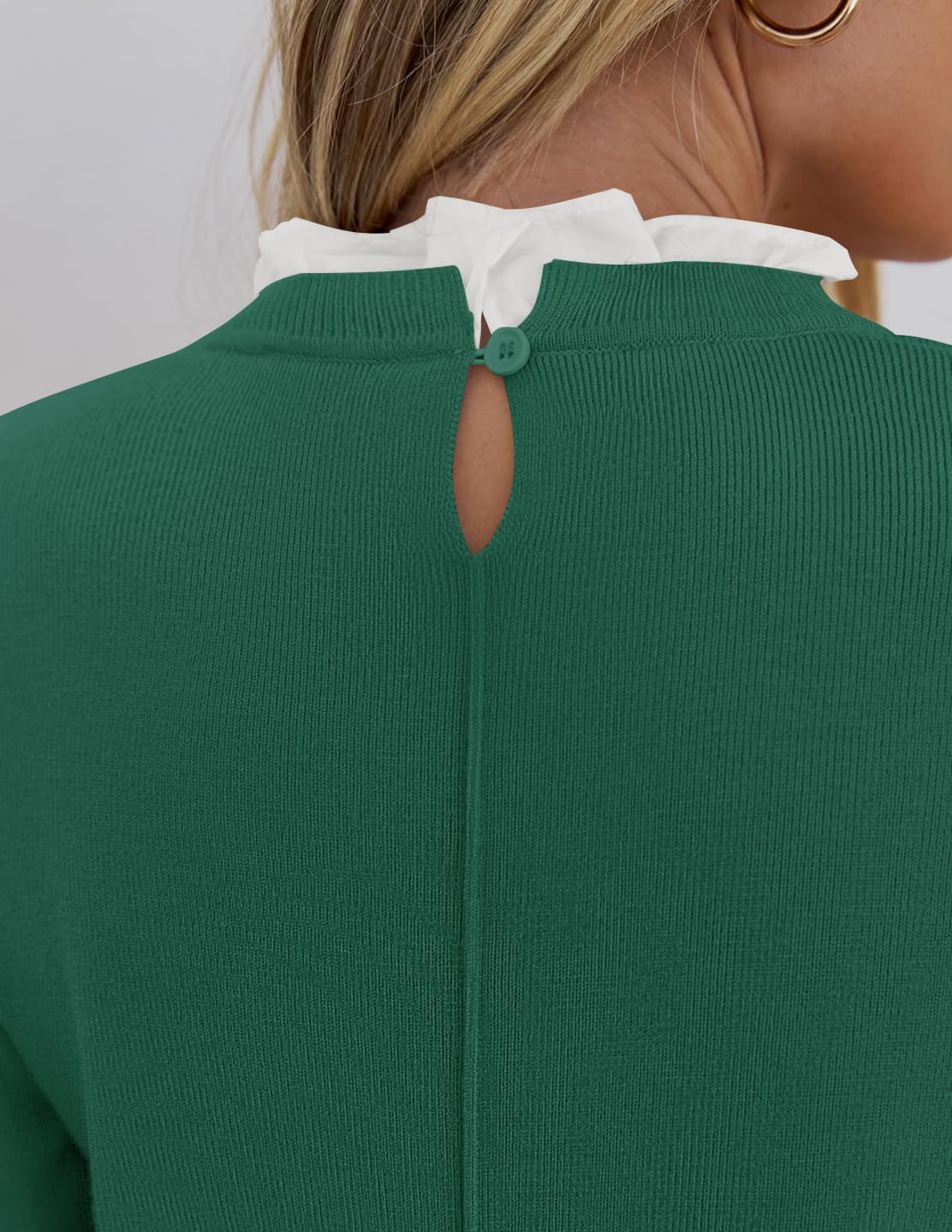 ZESICA Womens Long Sleeve Ruffle Sweaters 2026 Spring Crewneck Color Block Slim Fit Basic Casual Knit Pullover Sweater Tops - Image 6