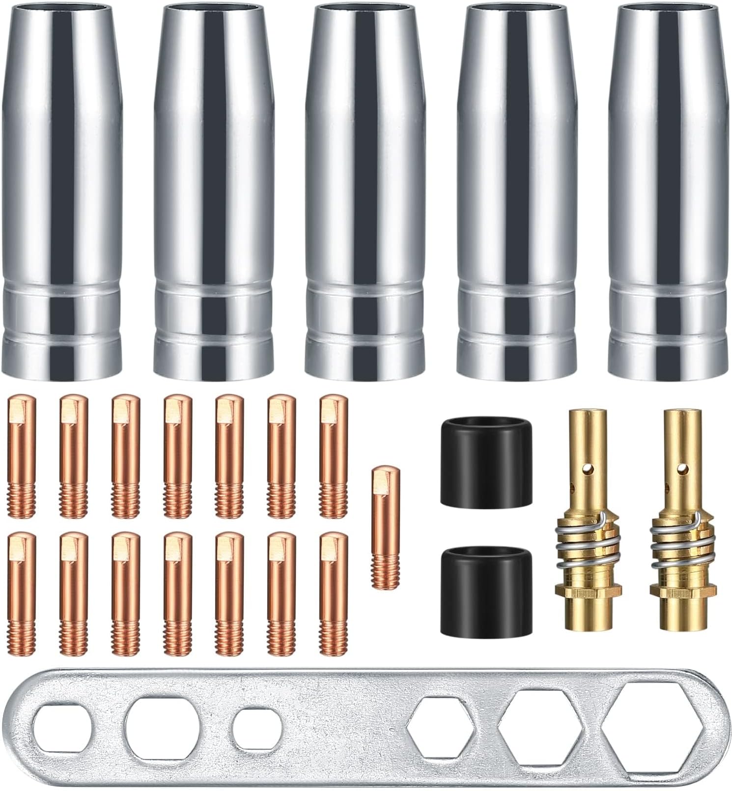 25Pcs Mig Welding Tips,15Mig Mag Mb15,Mig Welding Wire,Welding Torch Shield | 15AK Welding Torch Contact Tips 0.8mm M6 & 5 Nozzles & 2 Insulated & 1 Tips Holder Difuser for Welding Gun Accessories