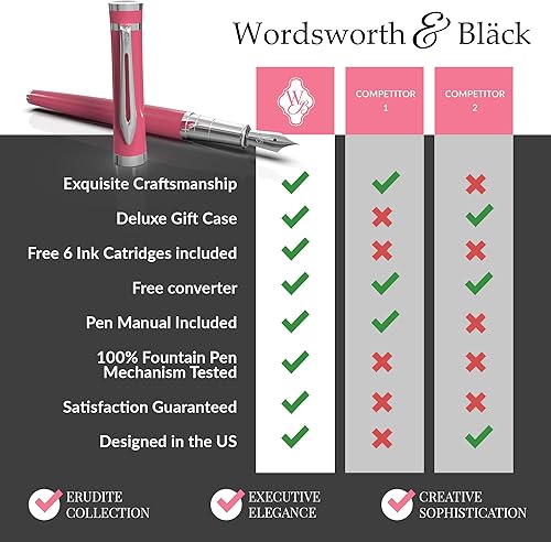 Miniatura 8 de Paquete de juego de pluma estilográfica, punta media, incluye 6 cartuchos de tinta y convertidor de recarga de tinta, estuche de regalo con botella