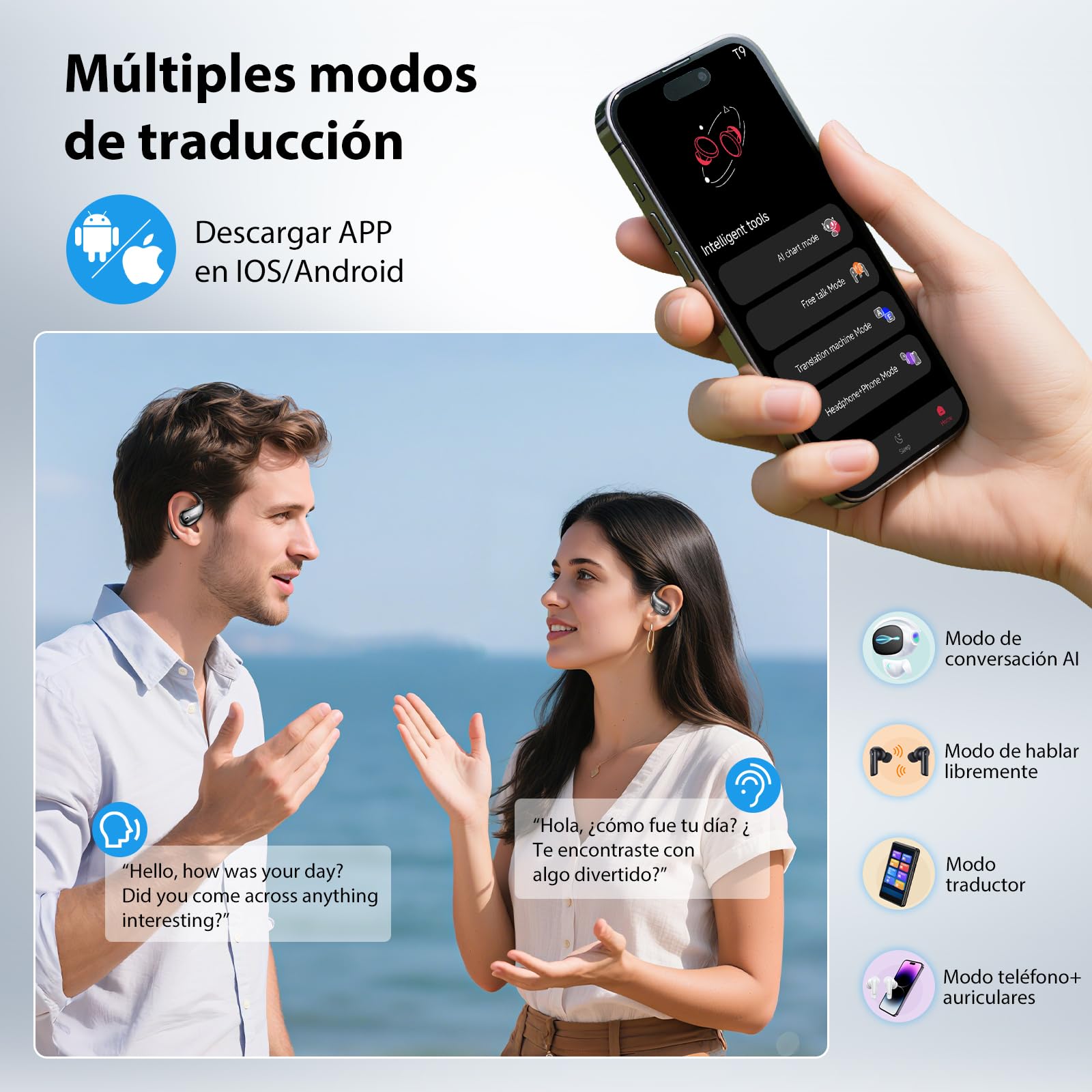 MINISO X33 AI Traducción Auriculares en Tiempo Real,135 Idioma Traductor Auriculares, Open Ear Wireless Bluetooth Traducción Auriculares con Sonido HiFi, Adecuado para Viajes