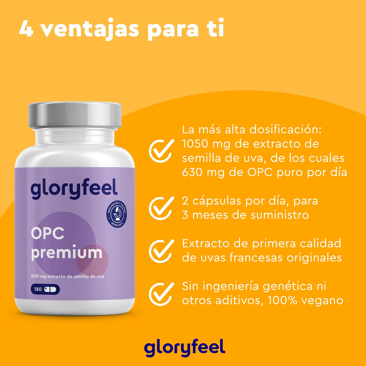 Premium OPC Extracto de semilla de uva - 1052mg de Extracto al día - Máximo contenido de OPC según HPLC - De uvas francesas originales - Vegano y fabricado en Alemania, sin aditivos