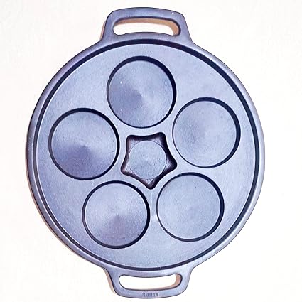 TamilNadushopping Pre-Seasoned Cast Iron Naturals Super Smooth Double Handle Uttapam Set Dosa Tawa (Black; 14 Inch)