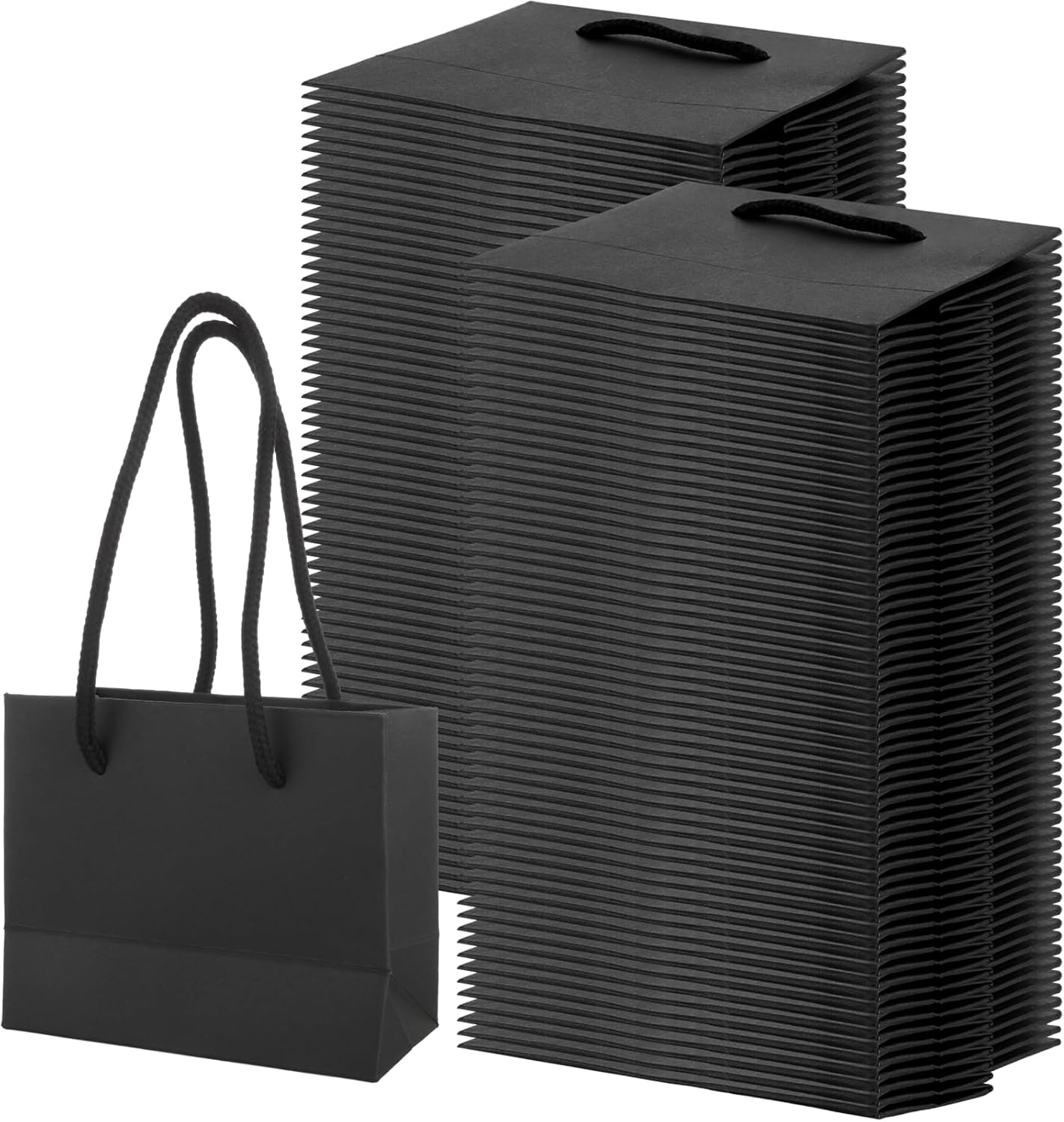 LDHHYH 100 Pack Small Black Gift Bags with Handles, 5 x 2.5 x 4 Inch Mini Paper Gift Bags, Goodie Bag Wrap Bags for Small Business Party Wedding Gift Wrap