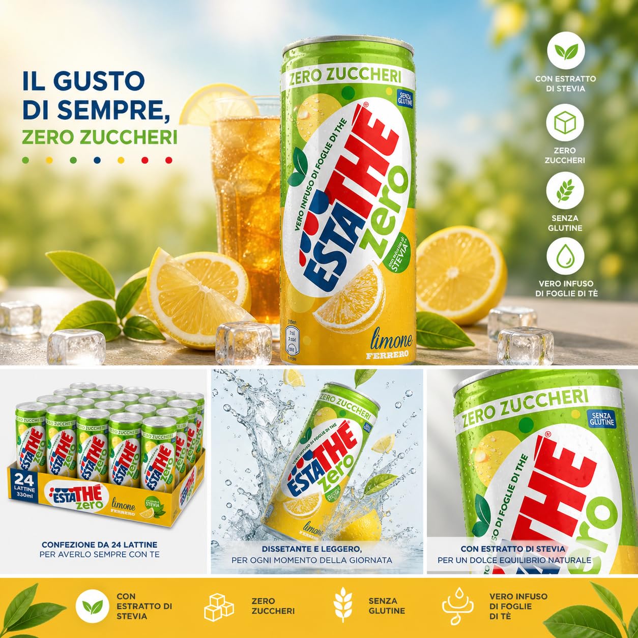 Italian Gourmet Bundle Zuckerfreier Zitronen-Eistee 24x 330ml + Italian Gourmet Polpa Gratis – Erfrischungsgetränk mit Tee-Aufguss, Zitrone & Stevia-Extrakt, glutenfrei 7,92L