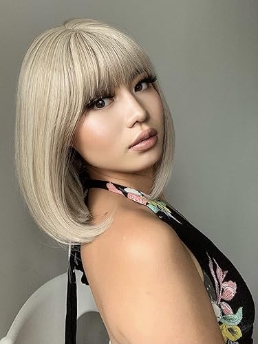 Miniatura 6 de Qihang Pelucas lacias estilo Bob con flequillo, peluca sintética de color burdeos de moda natural, lindas pelucas coloridas para fiestas diarias