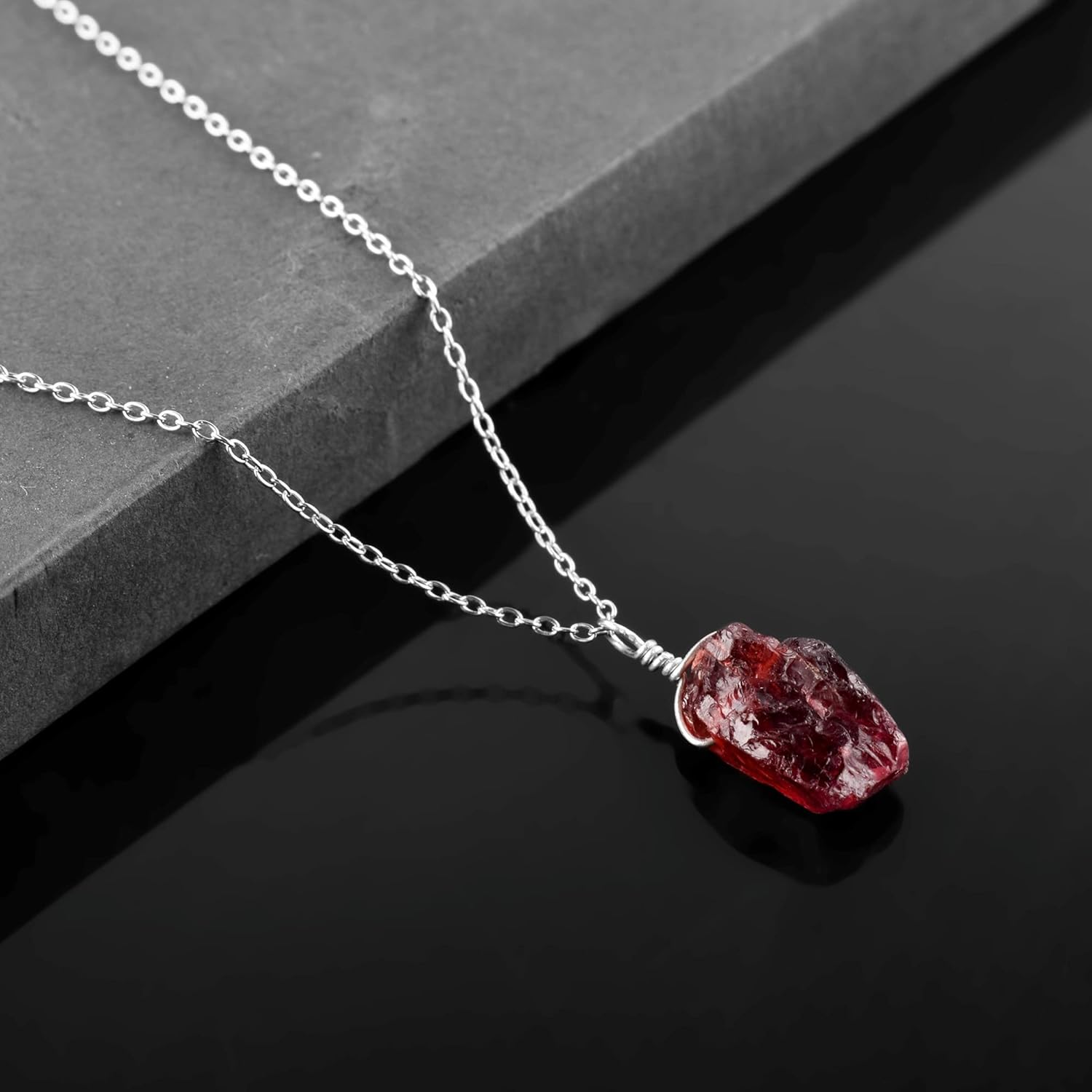 Gemstone Pendant Necklace, Rough Energy Stone, Chakra Healing Crystals, 925 Sterling Silver, Rhodium Plated, May Birthstone, Women Jewelry, Valentine Gift - Image 3