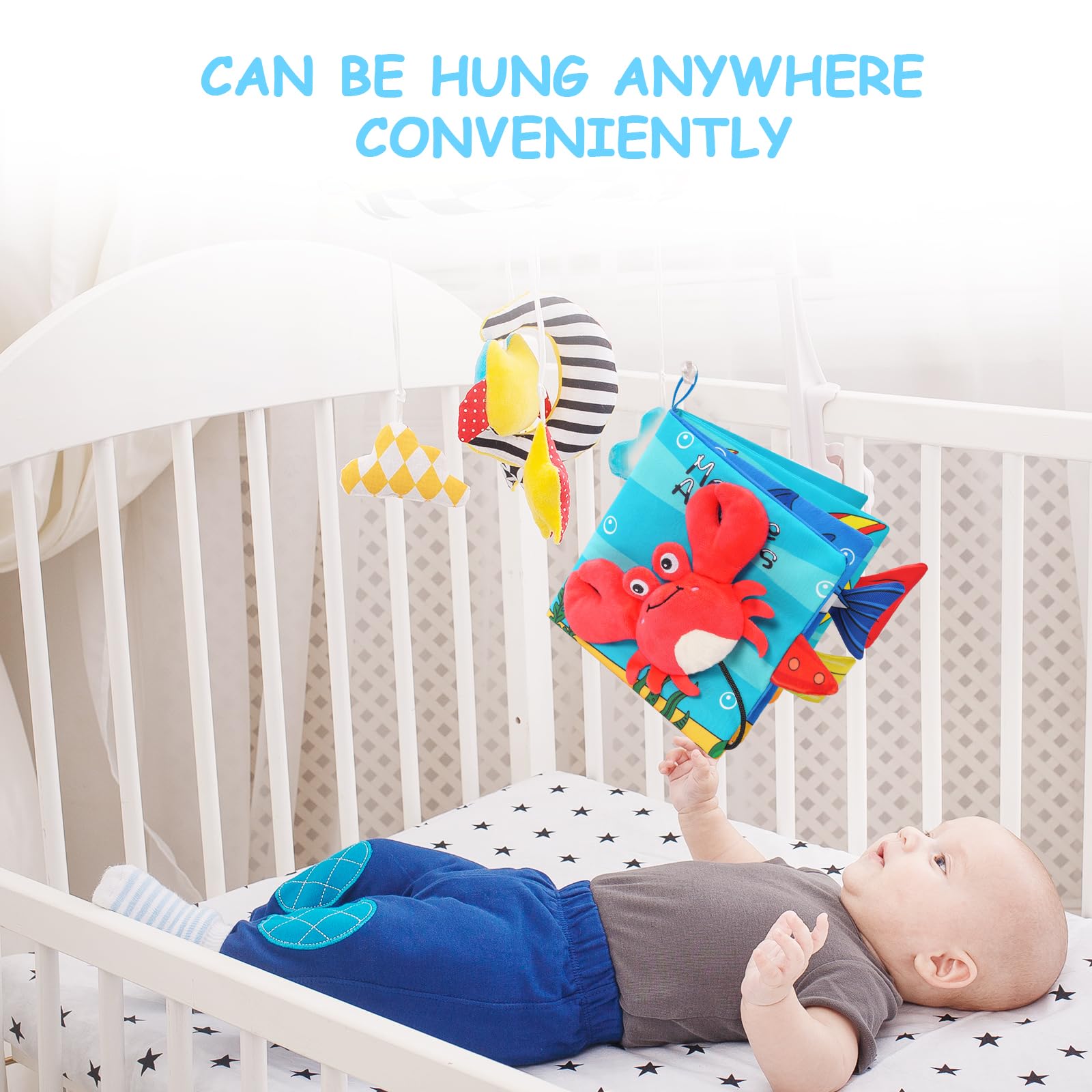 Vicloon Livre Tissu Bébé Eveil, Jouet Educatif Enfant Idée Cadeau Dès la Naissance, Doux Froissé avec des Animaux (Crabe)